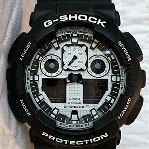 Rare Casio G-Shock Flat Black Resin Strap Chronograph Watch GA-100BW-1A